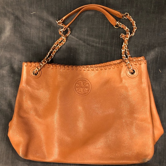 Tory Burch Marion Gold Chain Brown Leather Tote - Picture 4 of 4